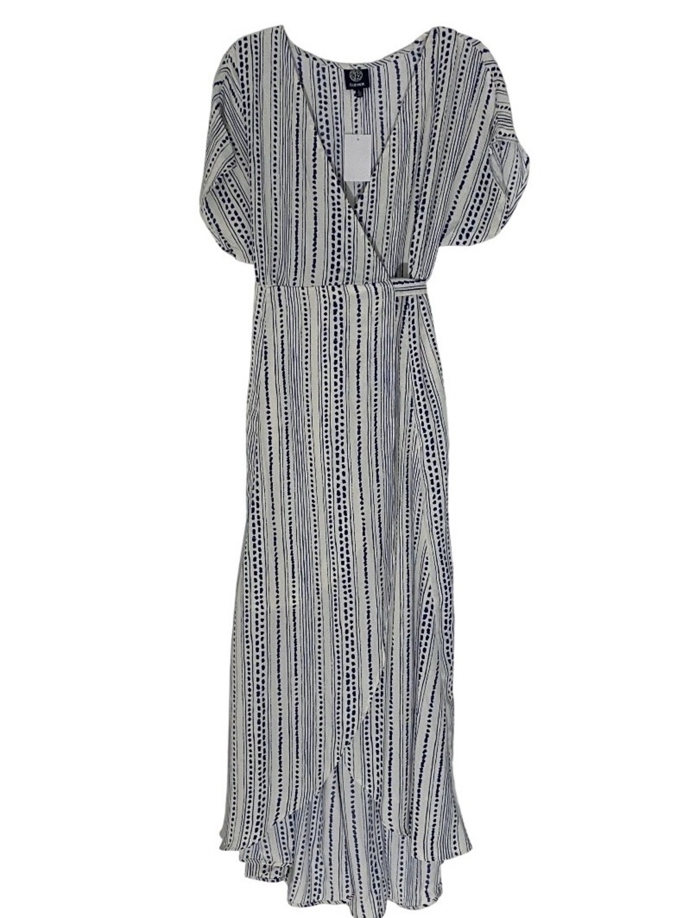 bobeau Navy & Off-White Wrap Maxi Dress with Tie Waist